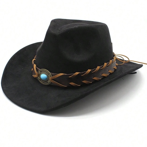 Western Braided Vegan Leather Cowboy hat - Picture 2 of 7